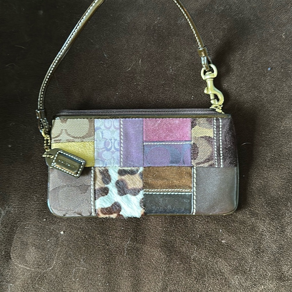 Coach Brown and Purple Patchwork Clutch Wristlet